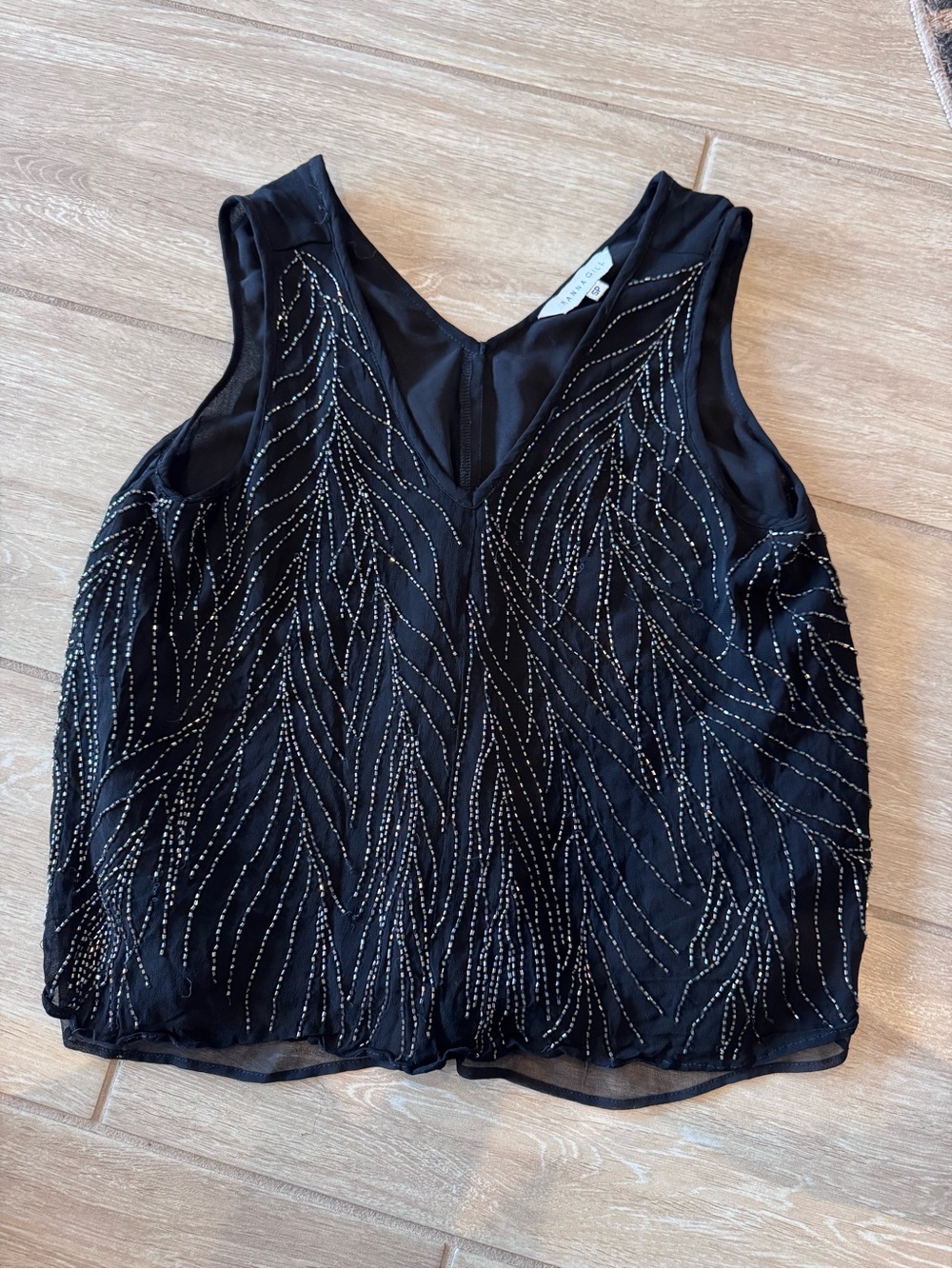 Ranna Gill Black Beaded V-Neck Sleeveless Top